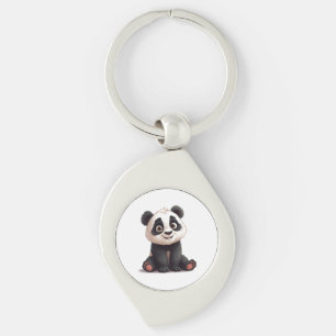 Llavero Ilustración de dibujos animados de oso panda senta