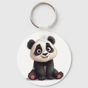 Llavero Ilustración de dibujos animados de oso panda senta