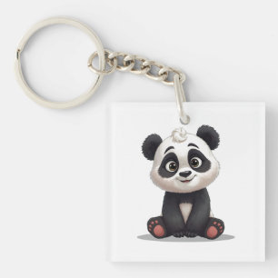 Llavero Ilustración de dibujos animados de oso panda senta