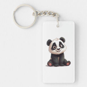 Llavero Ilustración de dibujos animados de oso panda senta