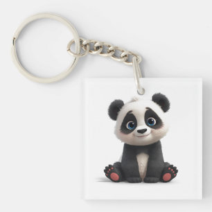 Llavero Ilustración de dibujos animados de oso panda senta