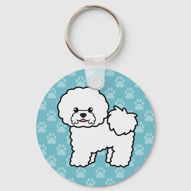 Llavero Ilustración de dibujos animados de perro Bichon Fr (Anverso)