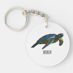 Llavero Ilustración de dibujos animados de tortuga marina
