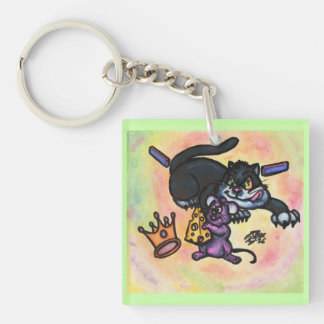 Llavero Ilustración de dibujos animados gato ratón queso c