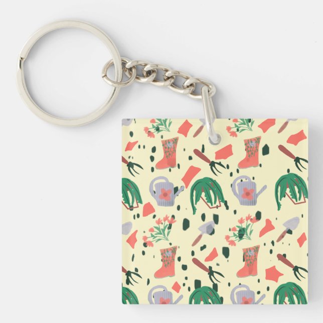 Llavero Ilustracion de Doodles Botánicos de Spring Garden (Frente)