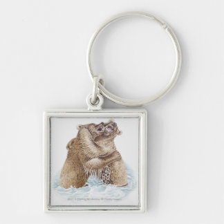 Llavero Ilustracion de dos osos de Brown que luchan en