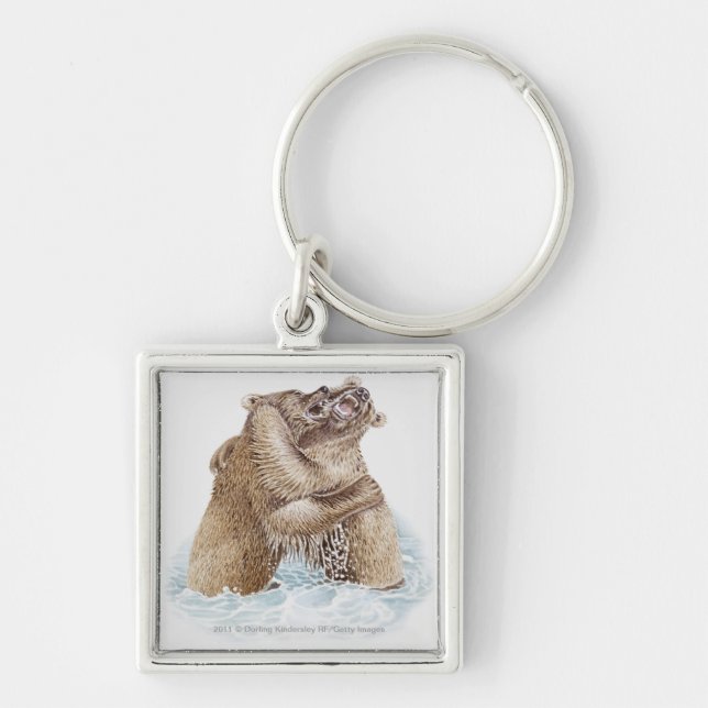 Llavero Ilustracion de dos osos de Brown que luchan en (Frente)