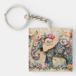 Llavero Ilustracion de elefantes florales