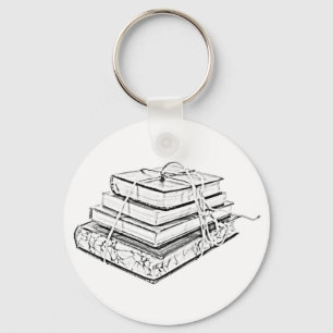 Llavero Ilustracion de esbozo vintage de libros apilados c