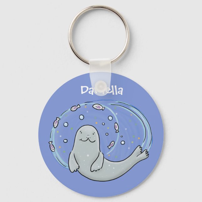 Llavero Ilustracion de foca feliz y personalizado azul de  (Anverso)