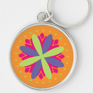 Llavero ilustracion de formas florales naranjas