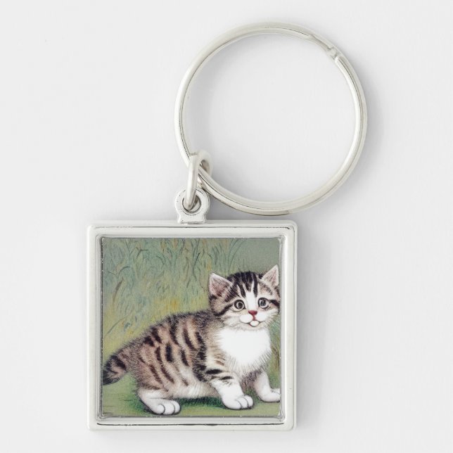 Llavero Ilustracion de gatito vintage a rayas (Frente)