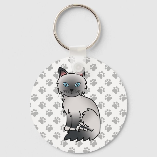 Llavero Ilustración de gato adorable Blue Point Birman / R (Anverso)