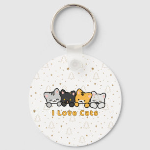 Llavero Ilustración de Gato Adorable Me Encantan los Gatos