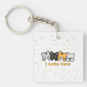 Llavero Ilustración de Gato Adorable Me Encantan los Gatos