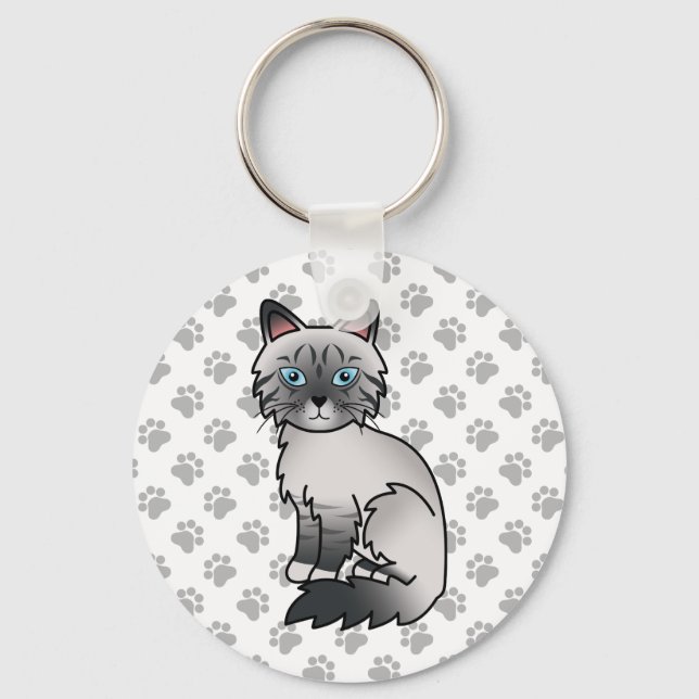 Llavero Ilustración de gato Birman / Ragdoll atigrado de p (Anverso)
