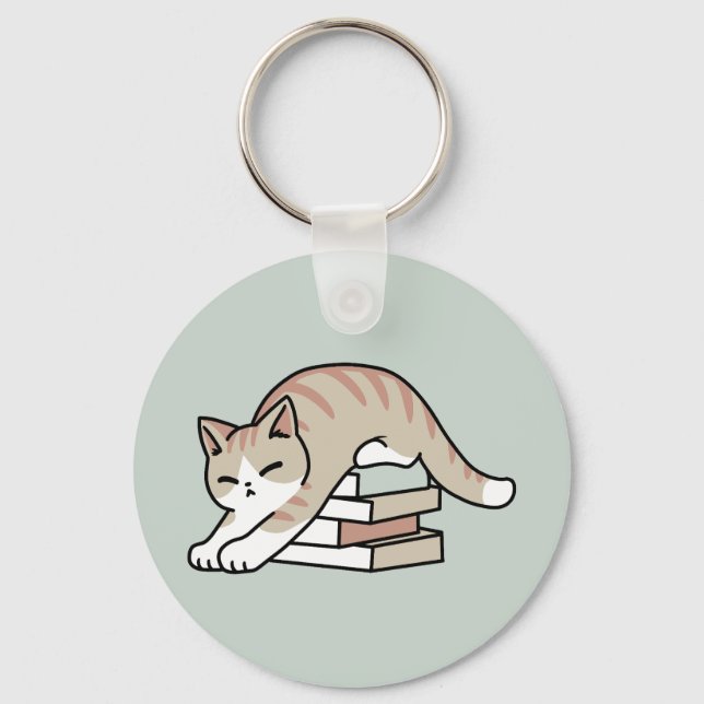 Llavero Ilustracion de Gato de Amante de Libros - Curva y  (Anverso)