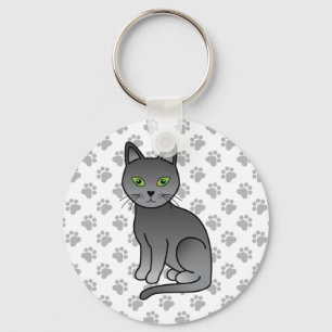 Llavero Ilustración de gato de dibujos animados lindo Russ