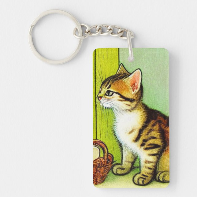 Llavero Ilustracion de gato de tabby de época (Frente)