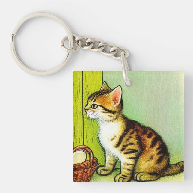 Llavero Ilustracion de gato de tabby de época (Frente)