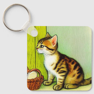 Llavero Ilustracion de gato de tabby de época