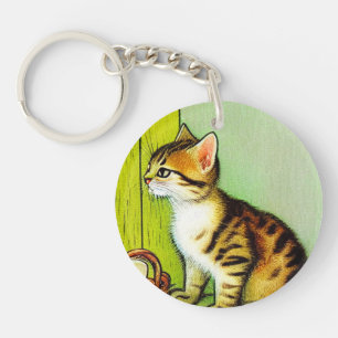 Llavero Ilustracion de gato de tabby de época