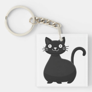 Llavero Ilustración de gato negro divertido con ojos grand
