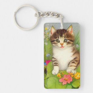 Llavero Ilustracion de gato sonriente vintage