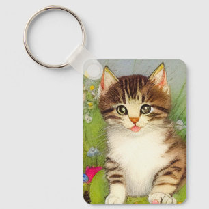 Llavero Ilustracion de gato sonriente vintage