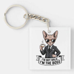 Llavero Ilustración de gato Sphynx jefe con café