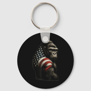 Llavero Ilustración de Gorila con Bandera Americana Patrió
