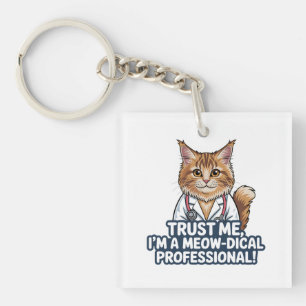 Llavero Ilustración de humor animal de gato médico diverti