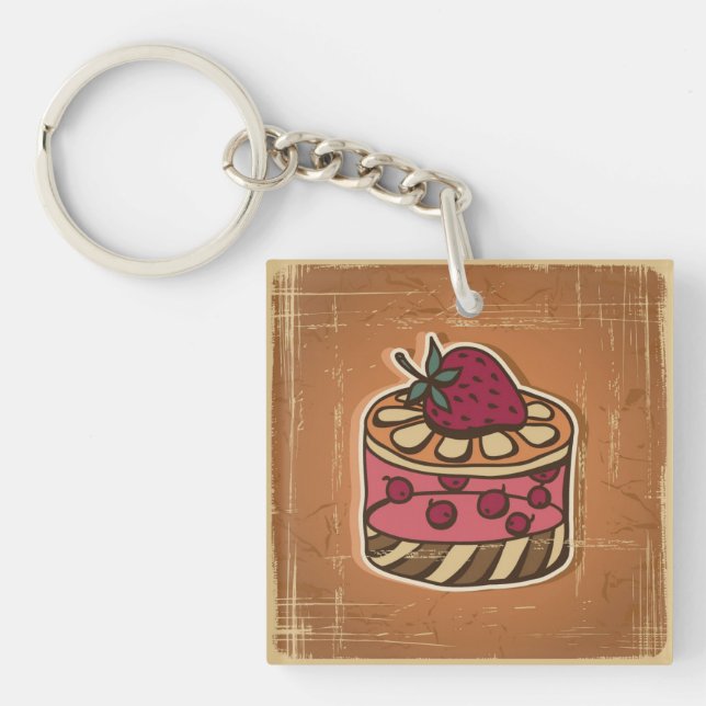 Llavero Ilustracion de la torta en estilo retro (Frente)