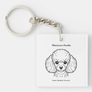 Llavero Ilustracion de línea negra de retrato de caniche e