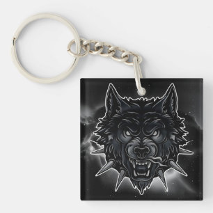 Llavero Ilustración de lobo feroz con collar de pinchos