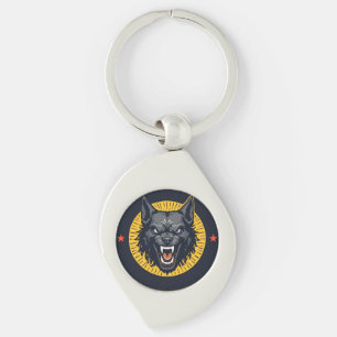 Llavero Ilustración de lobo feroz con diseño circular
