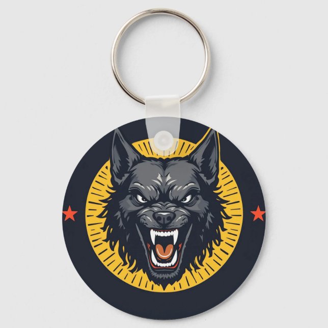 Llavero Ilustración de lobo feroz con diseño circular (Anverso)