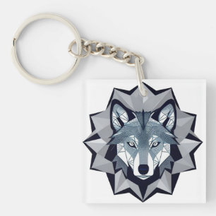 Llavero Ilustracion de lobo geométrico