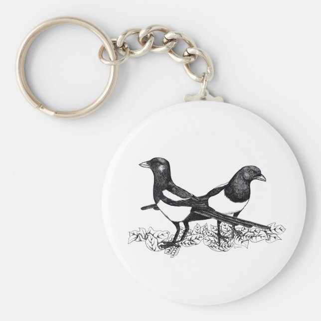 Llavero Ilustracion de los magpies en el anillo de claves  (Frente)