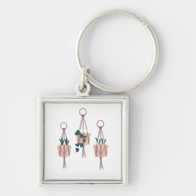 Llavero Ilustracion de macrame planta de colgante (Frente)