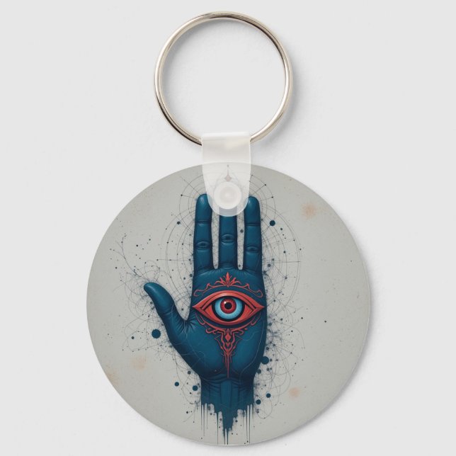 Llavero Ilustración de mano mística con ojo rojo (Anverso)