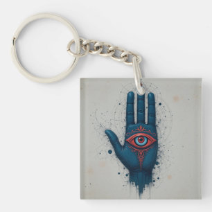 Llavero Ilustración de mano mística con ojo rojo