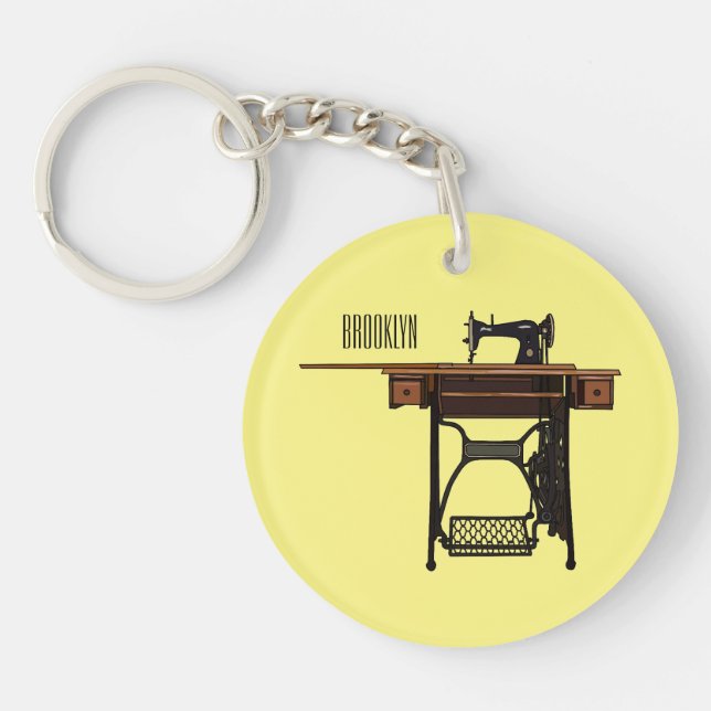Llavero Ilustracion de máquina de coser personalizado (Frente)