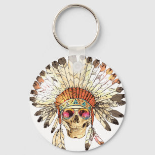 Llavero Ilustracion de moda de cráneo nativo americano