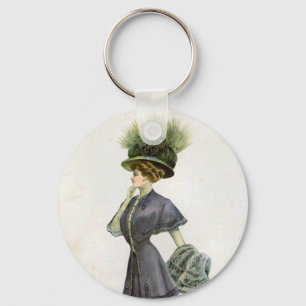 Llavero Ilustracion de moda de época Lady Gorra Botánico
