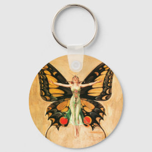 Llavero Ilustración de Mujer Volando Mariposa Flapper