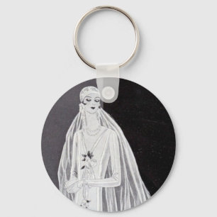 Llavero Ilustración de novia flapper elegante Art Déco