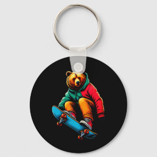 Llavero Ilustración de oso grizzly funky skateboarding gen