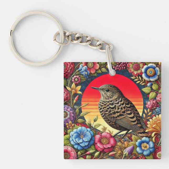 Llavero 🌿 Ilustración de Pájaro Floral para la Naturaleza (Frente)