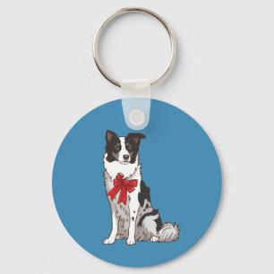 Llavero Ilustración de perro Border Collie lindo en llaver